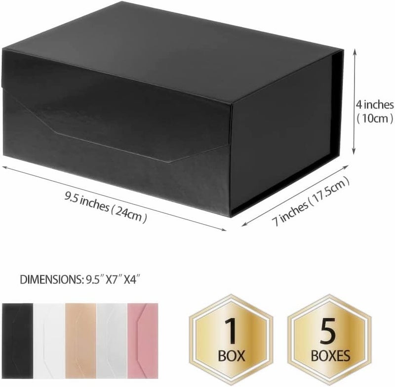 PACKGILO 5PCS Black Gift Box with Ribbon 9.5x7x4 Inches，Sturdy Gift Box with Lid for Gift Packaging, Foldable Magnetic Closure Storage Boxes, Bridesmaid proposal box, Rectangle Collapsible Box - Image 3